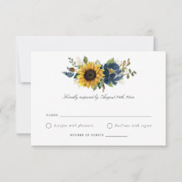 Solblommor Navy Blåa blommor Rustic Bröllop OSA Inbjudningar