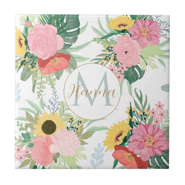 Solblommor och baljväxter kakelplatta (Framsidan)