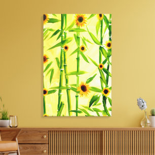 Solblommor och bambu canvastryck