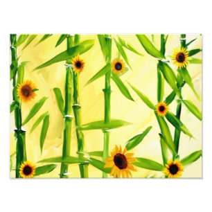Solblommor och bambu fototryck