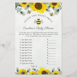 Solblommor och Bees Baby Shower Gissa Prist spel