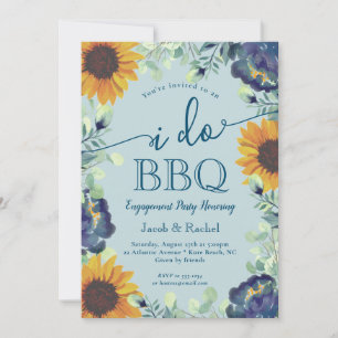 Solblommor och blå Blommigt I Do BBQ-Förlovning Inbjudningar