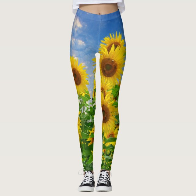 Solblommor och Blå himmel Sommar Fält Leggings (Framsida)