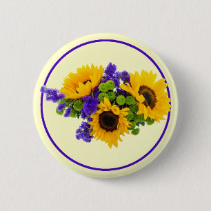 Solblommor och blå stift knapp