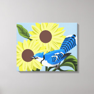 Solblommor och Blue Jay Canvastryck