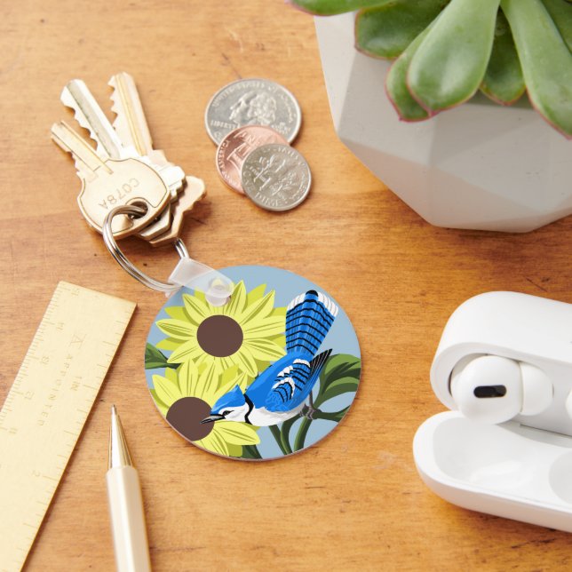 Solblommor och Blue Jay Nyckelring (Skrivbord)