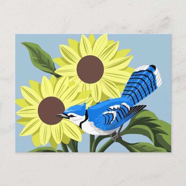 Solblommor och Blue Jay Vykort (Framsida)