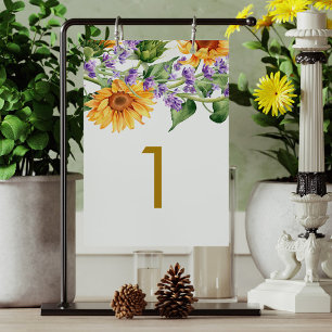 Solblommor och Bordsnumret Lavander Bord 1 Bröllop Bordsnummer