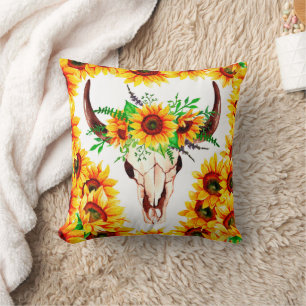 Solblommor och Bull Skull Kudde