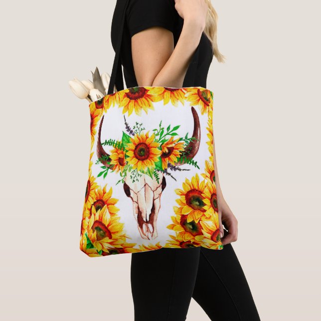 Solblommor och Bull Skull Tygkasse (Närbild)