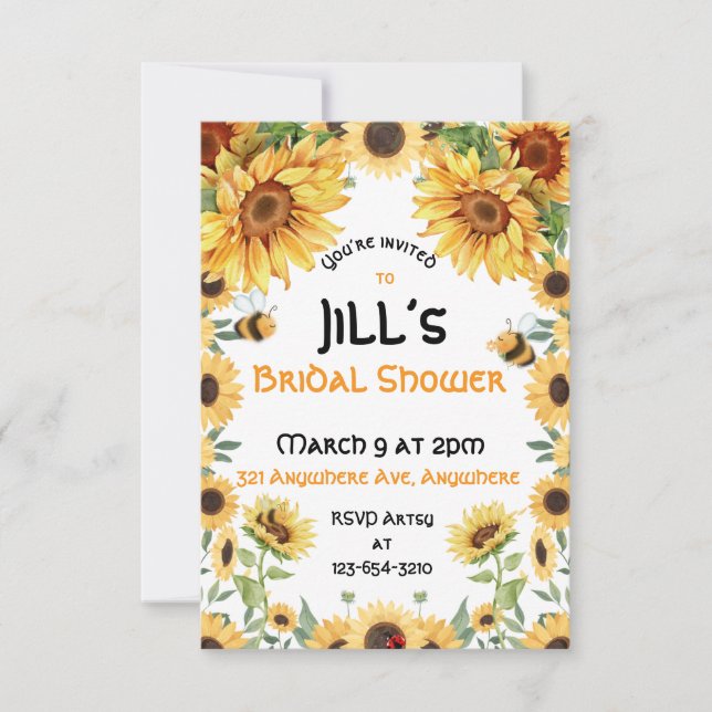 Solblommor och Bumblebees Inbjudningar (Framsida)