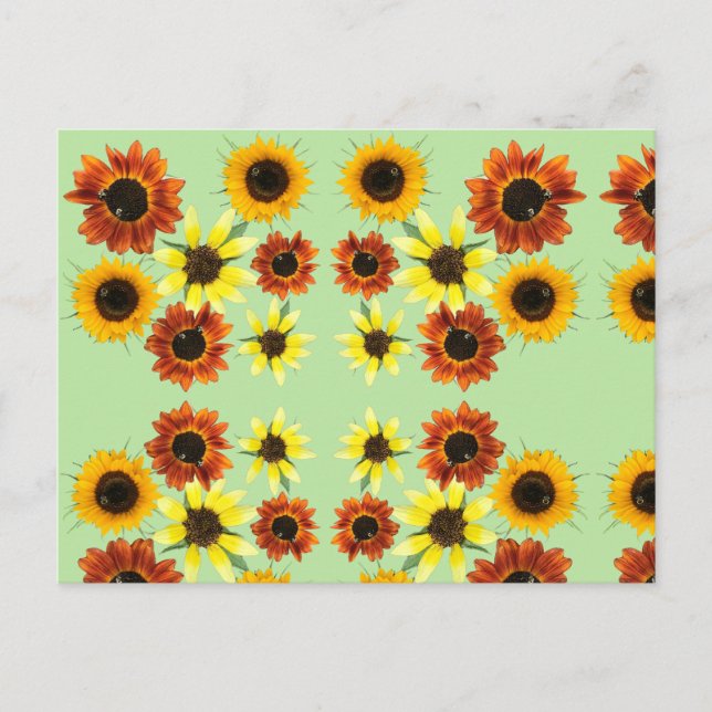 Solblommor och bumblebin på vykort för Grönt (Framsida)