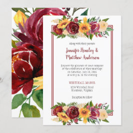 Solblommor och Burgundy Blommigt Drop Burgundy Ram Inbjudningar