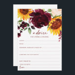Solblommor och Burgundy Ro Fall Wedding Rådkort<br><div class="desc">Rådkort för ditt bröllop eller din Möhippa - med solblommor och Burgundy Röd ros. De här fem x7-råden ger dina gäster en roligt att  sina råd i bröllop för bruden eller det nya paret. Baksidan har en solros- och ro-andedräkt med parets datum initialer och bröllop.</div>