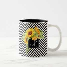 Solblommor och Chevron Rand med Monogram Två-Tonad Mugg