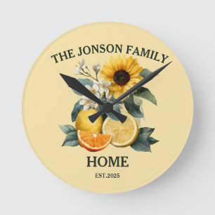 Solblommor och Citrus-familjens design Rund Klocka