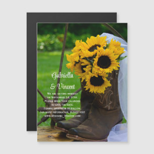 Solblommor och Cowboy Boots Bröllop spara datum Magnetisk Inbjudningskort