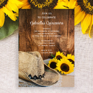 Solblommor och Cowboy Hat Quinceañera Barn Party Inbjudningar