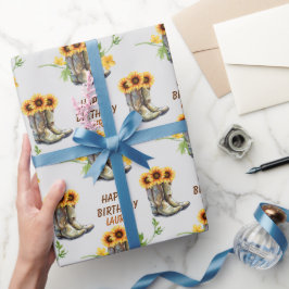 Solblommor och Cowgirl Boots Birthday Presentpapper