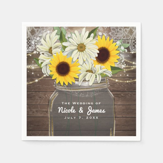 Solblommor och Daisy Mason Burk Gnistra Rustic Chi Pappersservett (Framsidan)