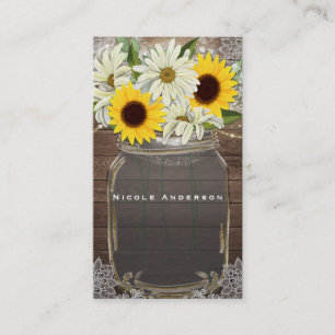 Solblommor och Daisy Mason Burk Gnistra Rustic Chi Visitkort