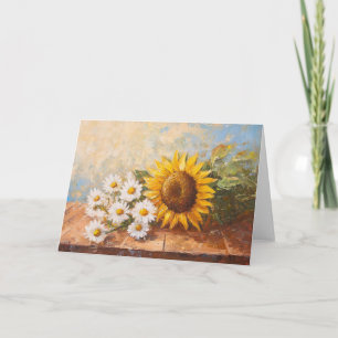 Solblommor och Daisy på Rustic Bord Kort
