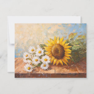 Solblommor och Daisy på Rustic Bord Vykort
