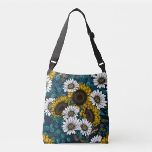 Solblommor och daisy, sommarträdgård 2 axelväska