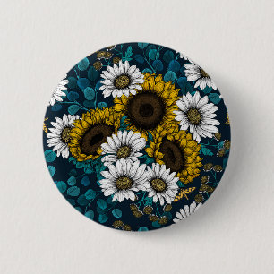 Solblommor och daisy, sommarträdgård 2 knapp