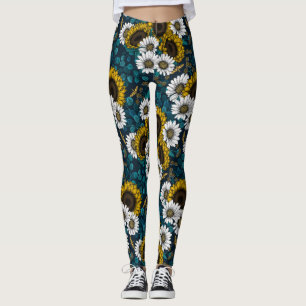Solblommor och daisy, sommarträdgård 2 leggings