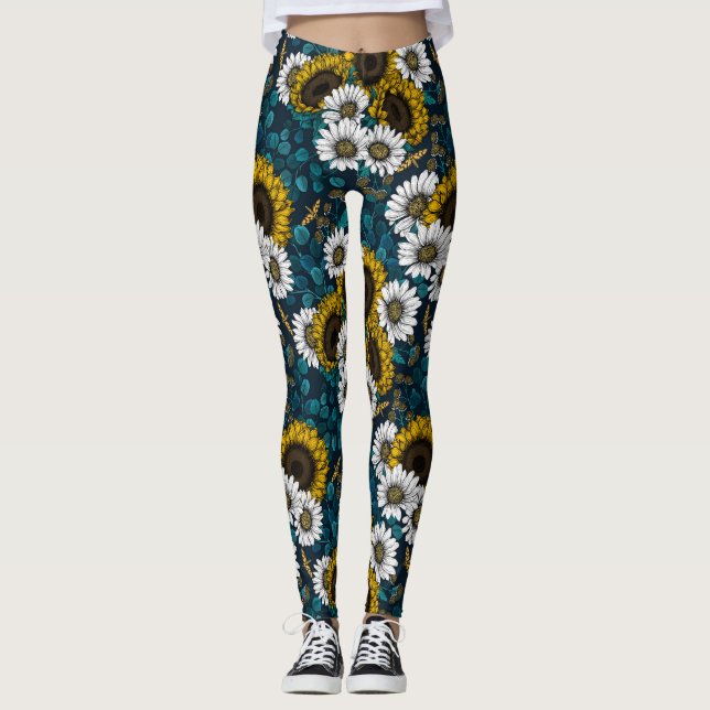 Solblommor och daisy, sommarträdgård 2 leggings (Framsida)