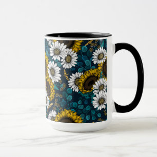 Solblommor och daisy, sommarträdgård 2 mugg
