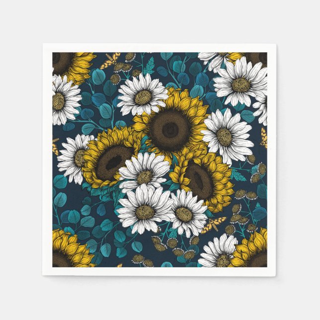 Solblommor och daisy, sommarträdgård 2 pappersservett (Framsidan)