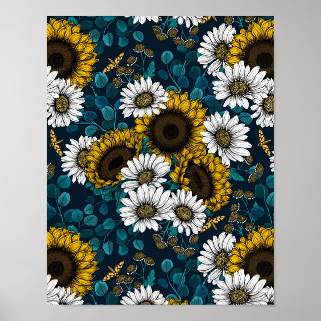 Solblommor och daisy, sommarträdgård 2 poster (Framsidan)
