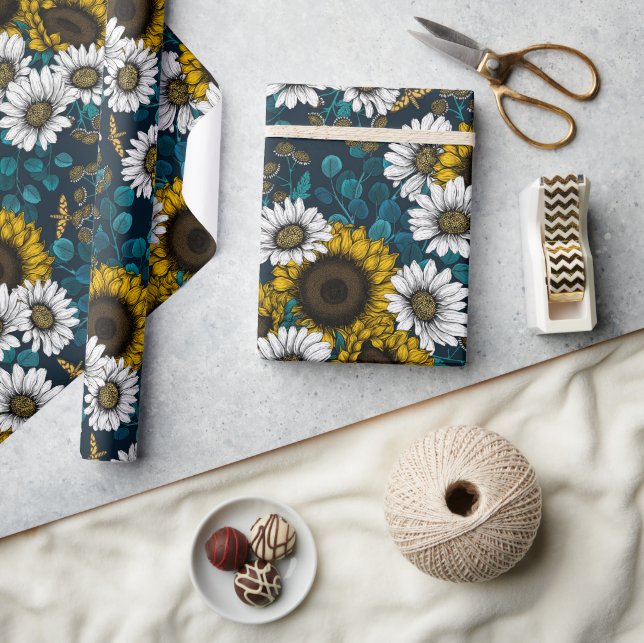 Solblommor och daisy, sommarträdgård 2 presentpapper (Hantverk)