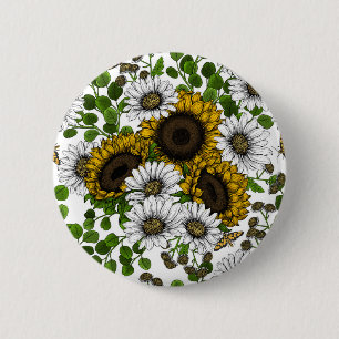 Solblommor och daisy, sommarträdgård 3 knapp