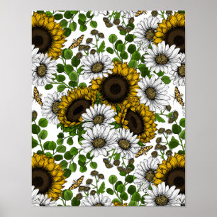 Solblommor och daisy, sommarträdgård 3 poster