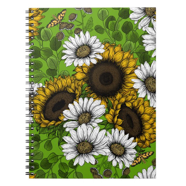 Solblommor och daisy, sommarträdgård anteckningsbok (Framsidan)