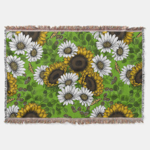 Solblommor och daisy, sommarträdgård filt