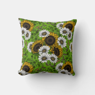 Solblommor och daisy, sommarträdgård kudde