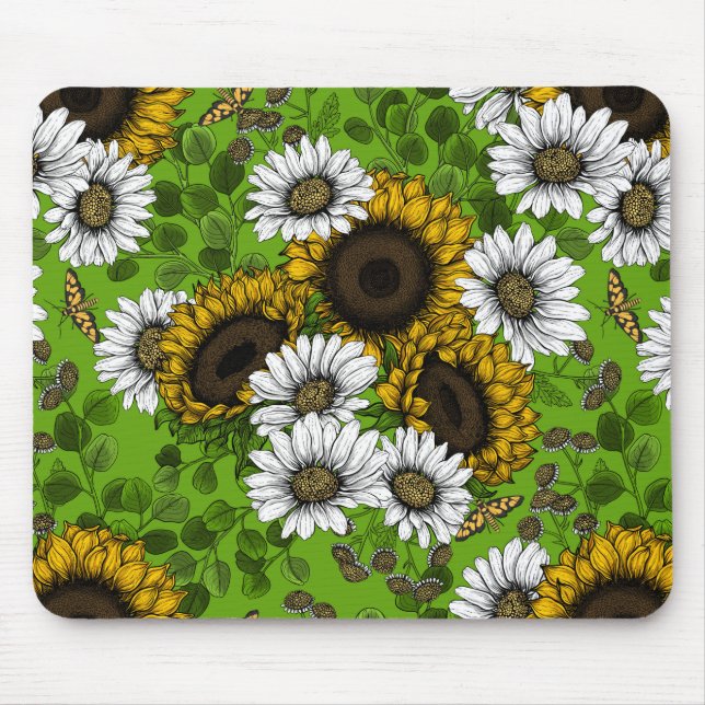 Solblommor och daisy, sommarträdgård musmatta (Framsidan)