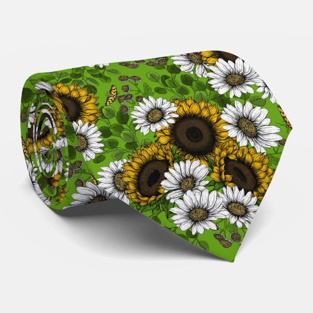 Solblommor och daisy, sommarträdgård slips (Rullad)
