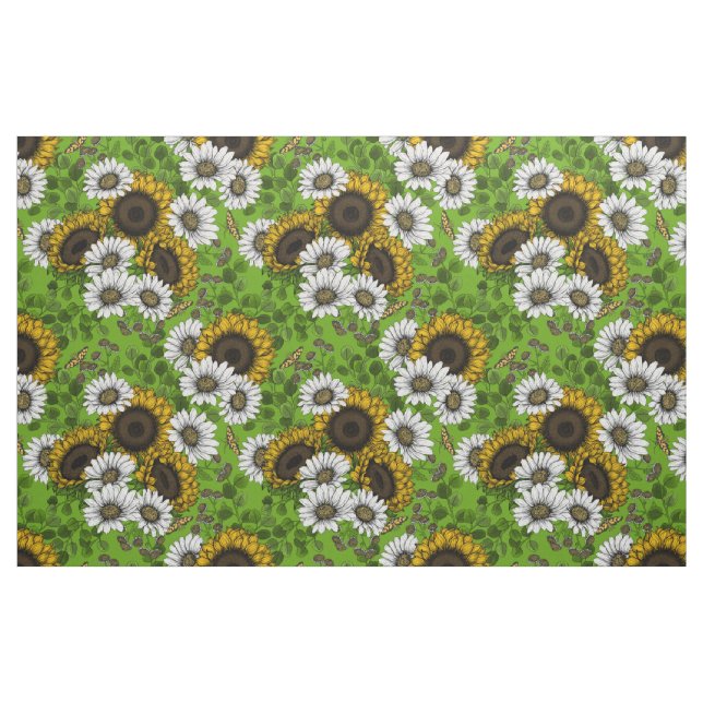 Solblommor och daisy, sommarträdgård tyg (Fat Quarter)