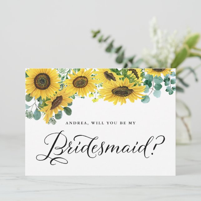 Solblommor och eukalyptus blir min bridesmaid (Stående Fram)
