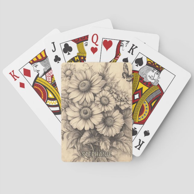 Solblommor och fjäril - Rustic Åldras Papper Casinokort (Baksidan)