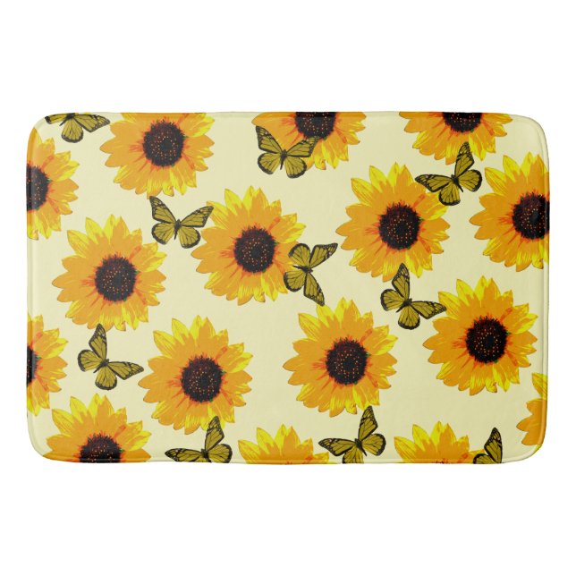 Solblommor och fjärilar, färgade av gult badrumsmatta (Framsidan)