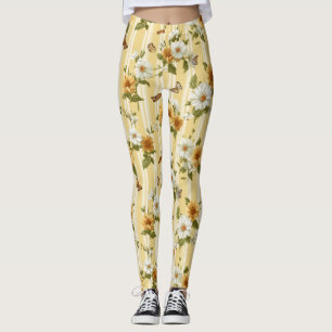 Solblommor och fjärilar på Gult Rand (3) Leggings