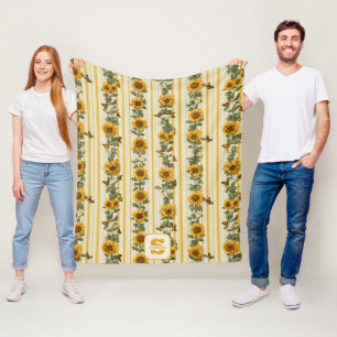 Solblommor och fjärilar på Gult Rand Fleecefilt
