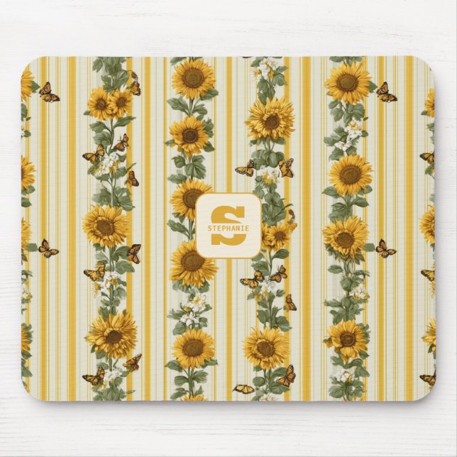 Solblommor och fjärilar på Gult Rand Musmatta (Framsidan)