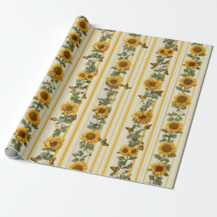 Solblommor och fjärilar på Gult Rand Presentpapper